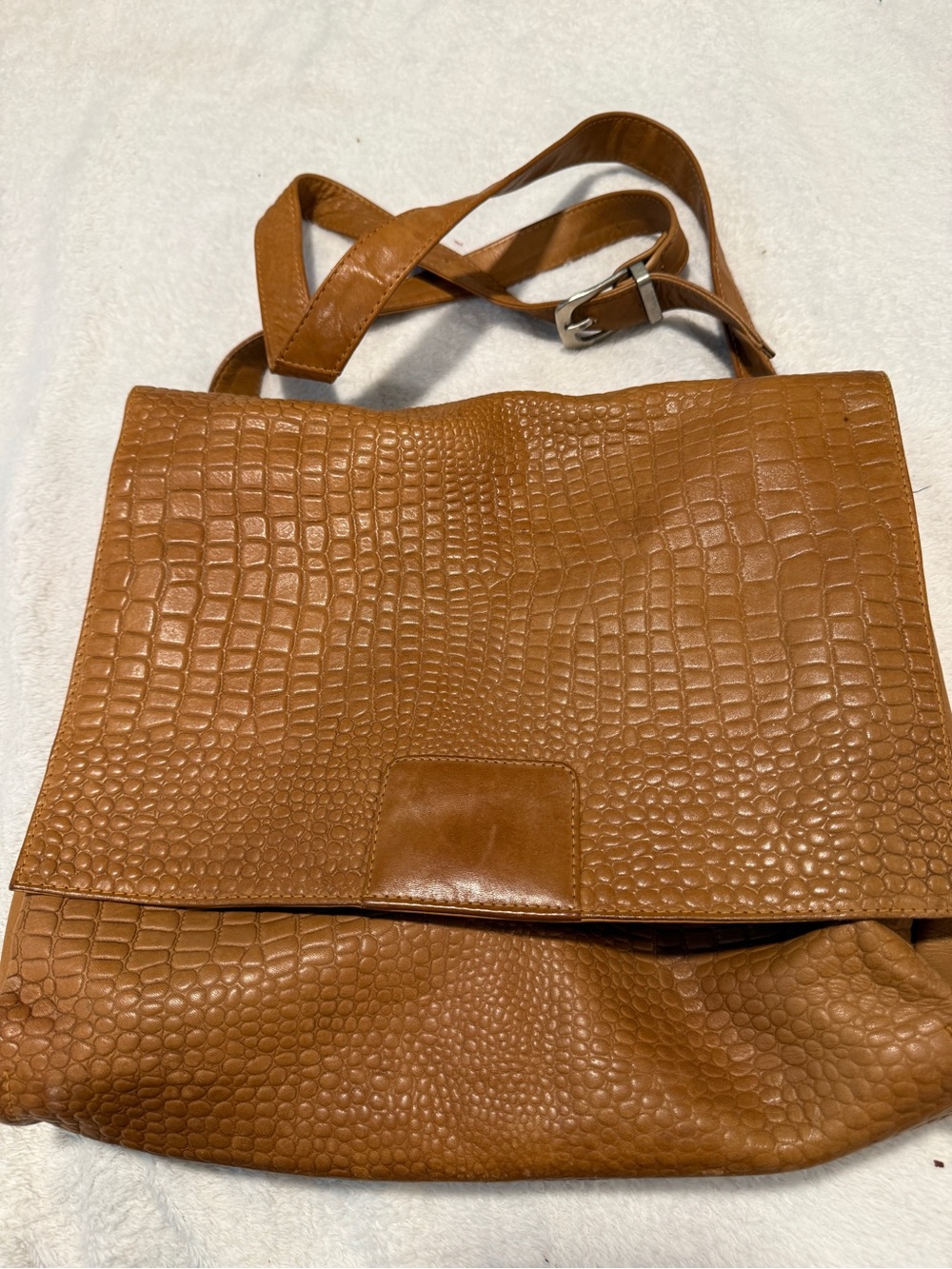 Kenneth Cole Women's Tan Croc-Embossed Flap Shoulder Bag